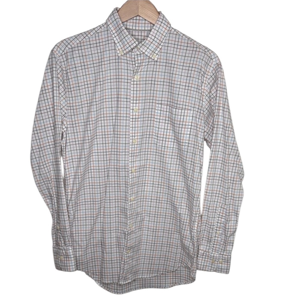 Peter Millar Multi Color Window Pane Checked Button Up Shirt Men Size M